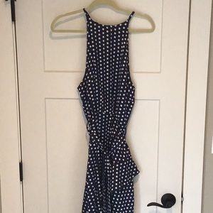 Esther & Co halter high low dress - navy polka dot size 14
